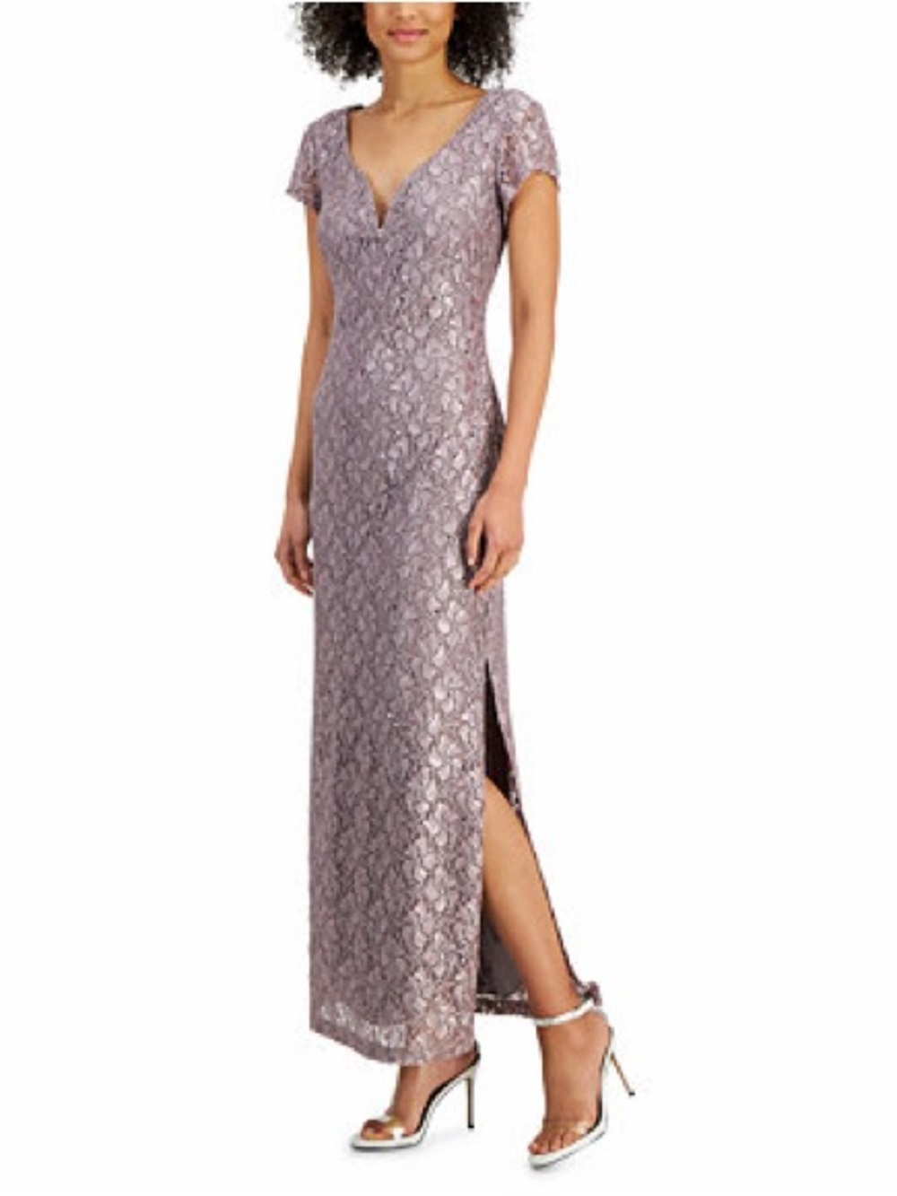 NWT Sz 14 Connected Women's Sequined-Lace Maxi Dress Lilac